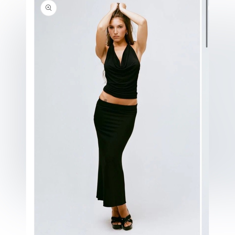 Bella Venice Los Angeles Elsa Black Drape Cowl Neck Halter Top S